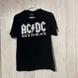 AC DC Shirt Adult Large‎ Back in Black Puff Logo Black Band Music Tee Vintage
